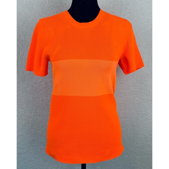HELMUT LANG • Neon Orange Stripe Ribbed Knit Short Sleeve Tee - Picture 12 of 12